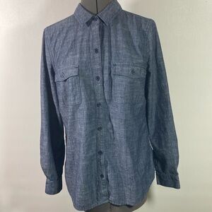 Old Navy Top Women Size M Dark Chambray Button Front Long Sleeves